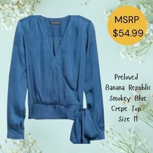 Banana Republic Smokey Blue Crepe faux 
Wrap Top Size M